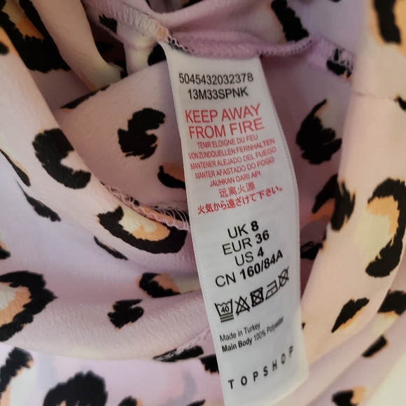 TOPSHOP Pink Animal Print Frill Tie Front Blouse Size 4 - Picture 8 of 13